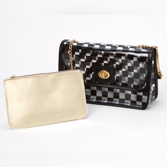 Claire's Handbags - Claire’s PVC Crossbody Black Checkered Bag w/small interior bag included
